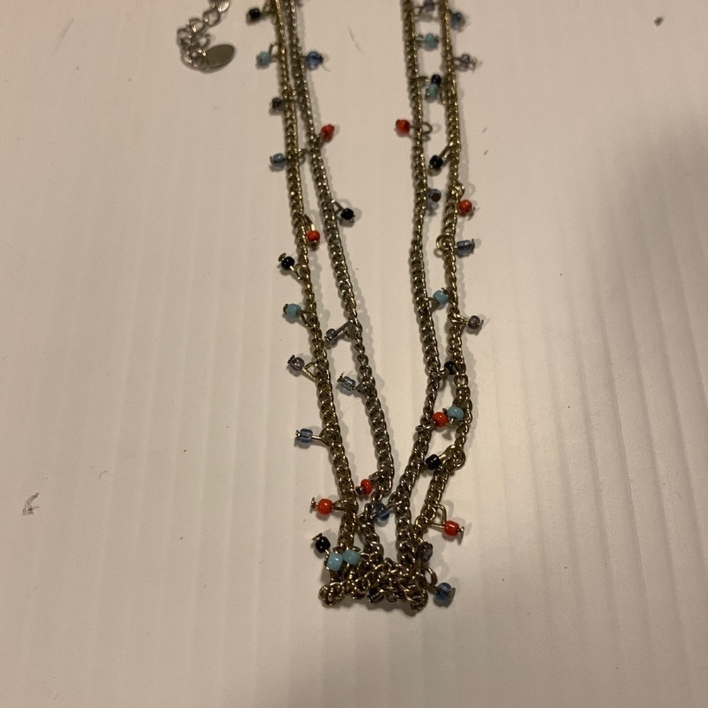 COLORED Beaded Silver Tone Chain Necklace 20”
